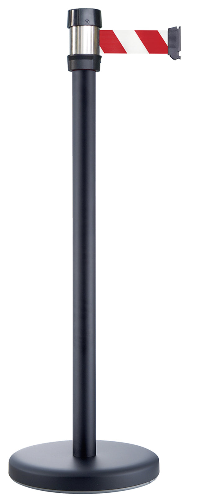 TieDex UK Black Strap Post, Red, White Tape, Polyester, Polyester, Retractable Barrier, 2 m