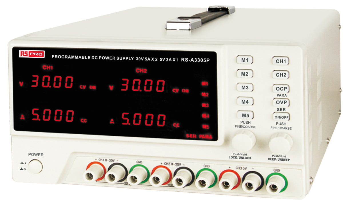TieDex UK Digital Bench Power Supply, 3-Output 0 mV to 30V, 5 A Max, UKAS