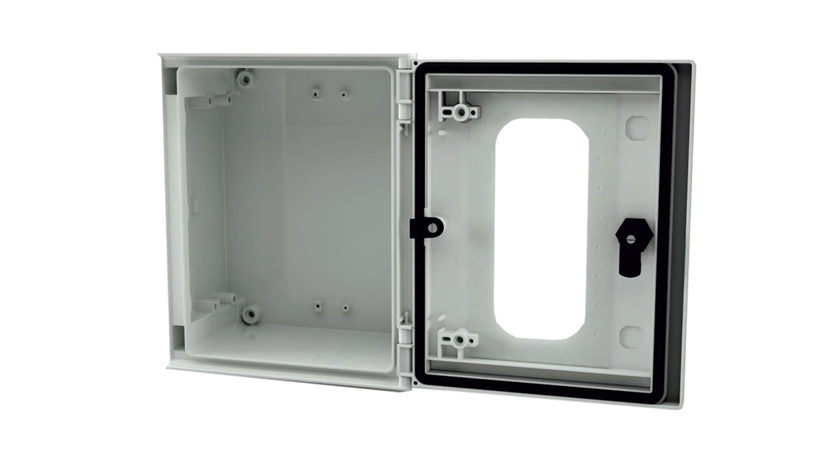 TieDex UK Fibreglass Reinforced Polyester Wall Box, IP66 Transparent Door, 300 mm x 250 mm x 140 mm
