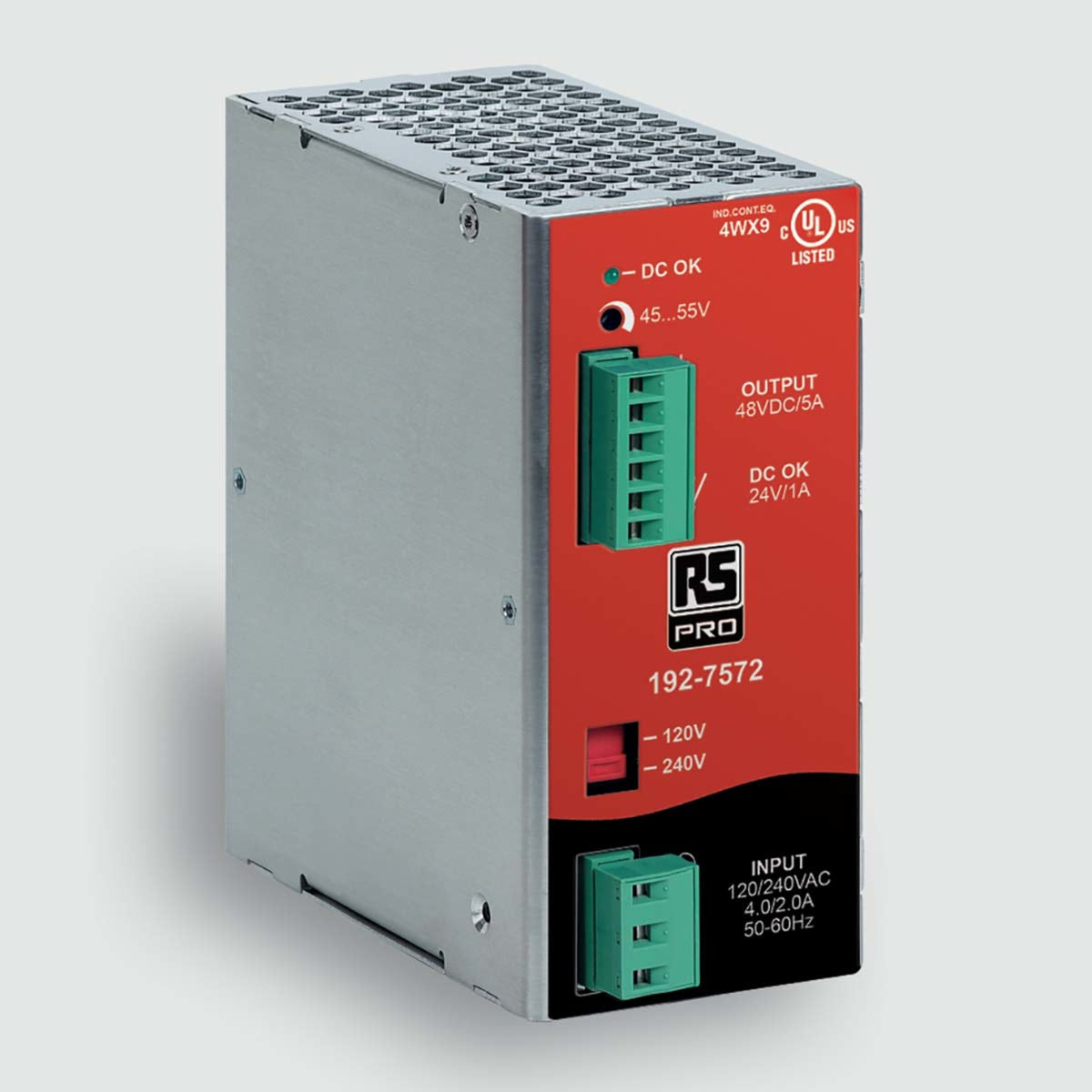 TieDex UK Switched Mode DIN Rail Power Supply 345 V dc, 265V ac AC/DC Input 55V dc, 5 A Output DC 240 W