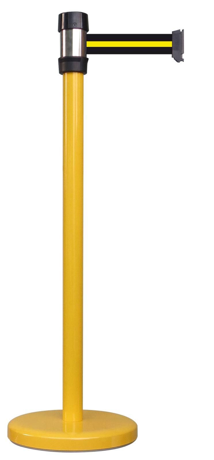TieDex UK Yellow Strap Post, Yellow, Black Tape, Polyester, Polyester, Retractable Barrier