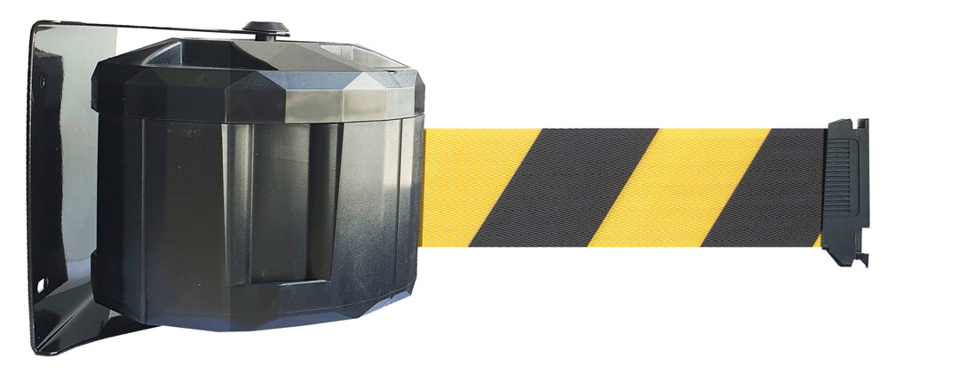 TieDex UK Yellow, Black Strap Post, Black, Yellow Tape, Polyester, Polyester, Retractable Barrier, 10 m