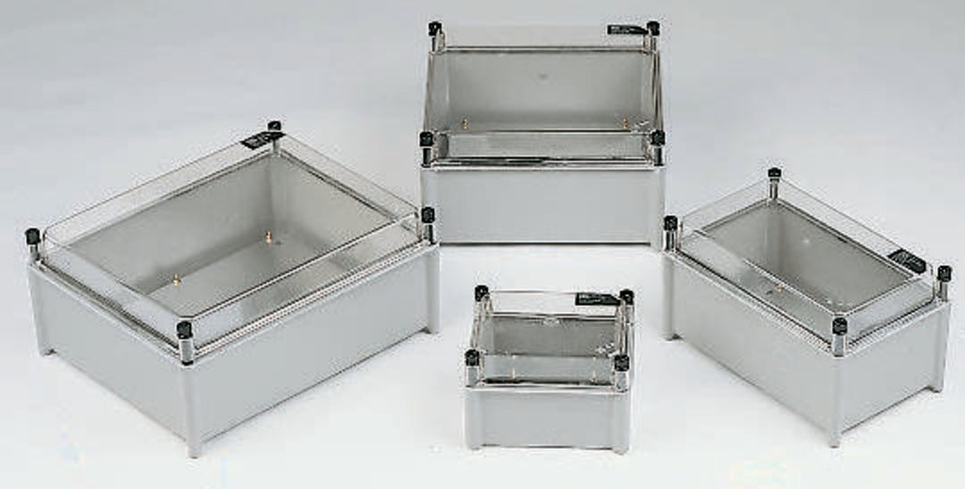TieDex UK Grey Transparent Lid Fibreglass Enclosure, IP66, IK10, 300 mm x 300 mm x 175 mm