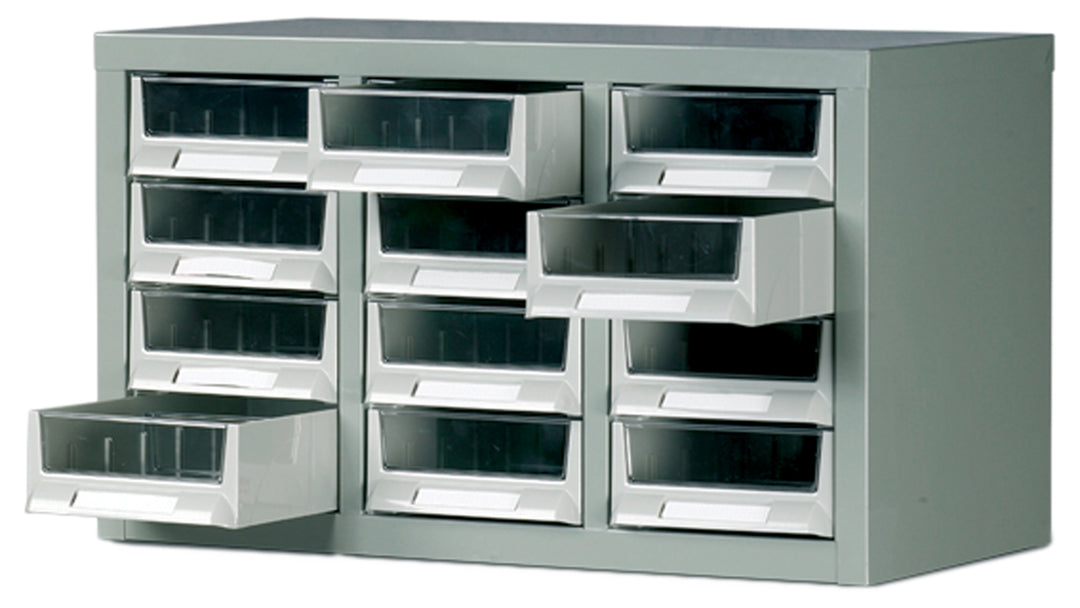 TieDex UK Drawer Storage Unit 12, Steel, 350 mm x 586mm x 290 mm, Grey