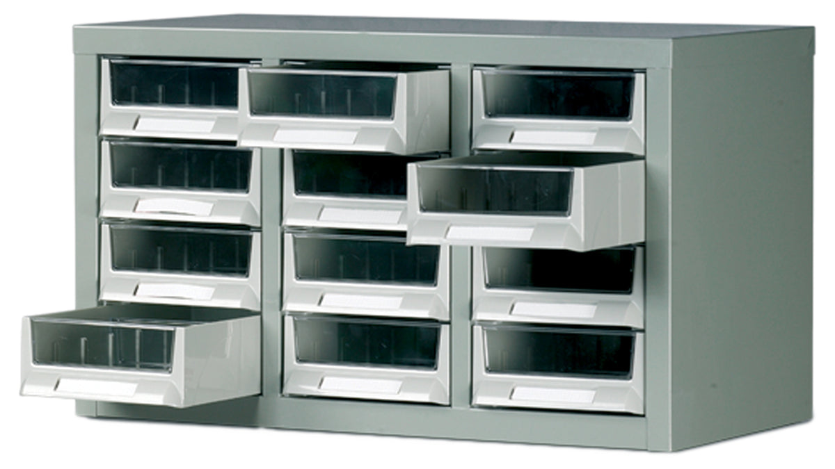 TieDex UK Drawer Storage Unit 12, Steel, 350 mm x 586mm x 290 mm, Grey