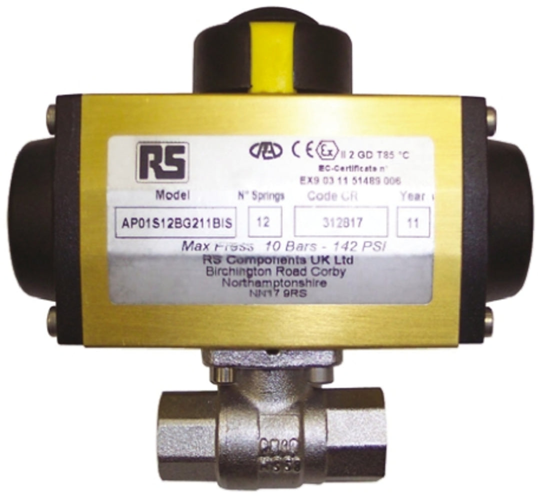 TieDex UK Ball type Pneumatic Actuated Valve, 40 bar, BSP, Female 1 to 1/2 in