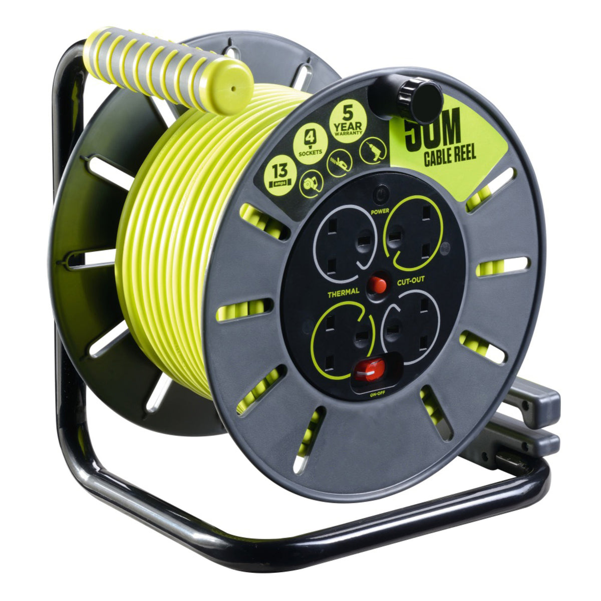 TieDex UK 50 m 4 Socket Type G Cable Reel Cable Reel, 240V