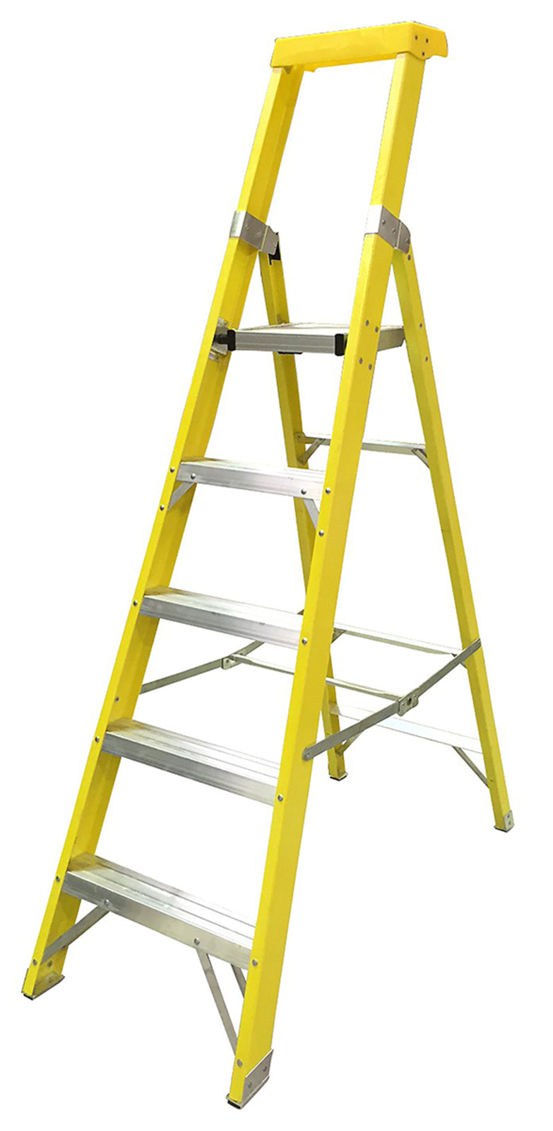 TieDex UK Fibreglass 5 steps Step Ladder, 1.18m platform height, 1.99 m open length