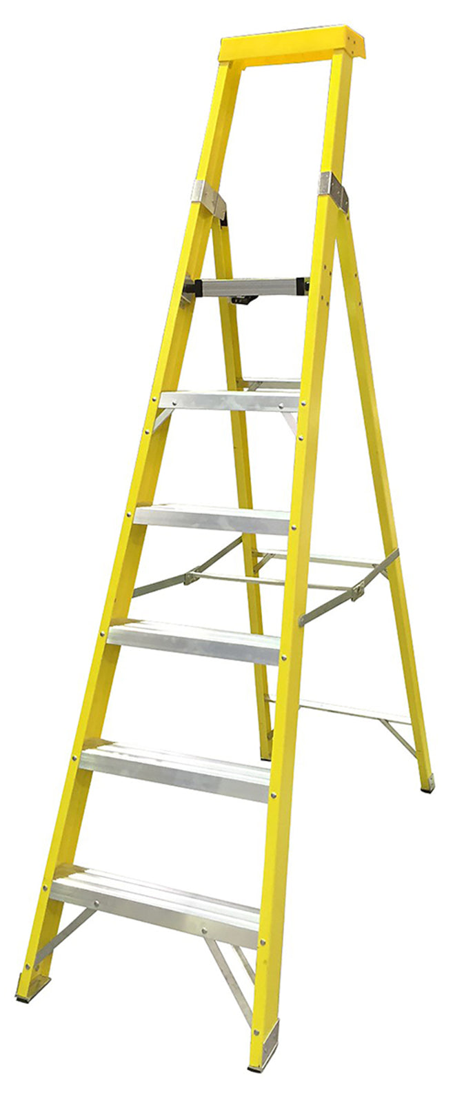 TieDex UK Fibreglass 6 steps Step Ladder, 1.65m platform height, 3.24 m open length