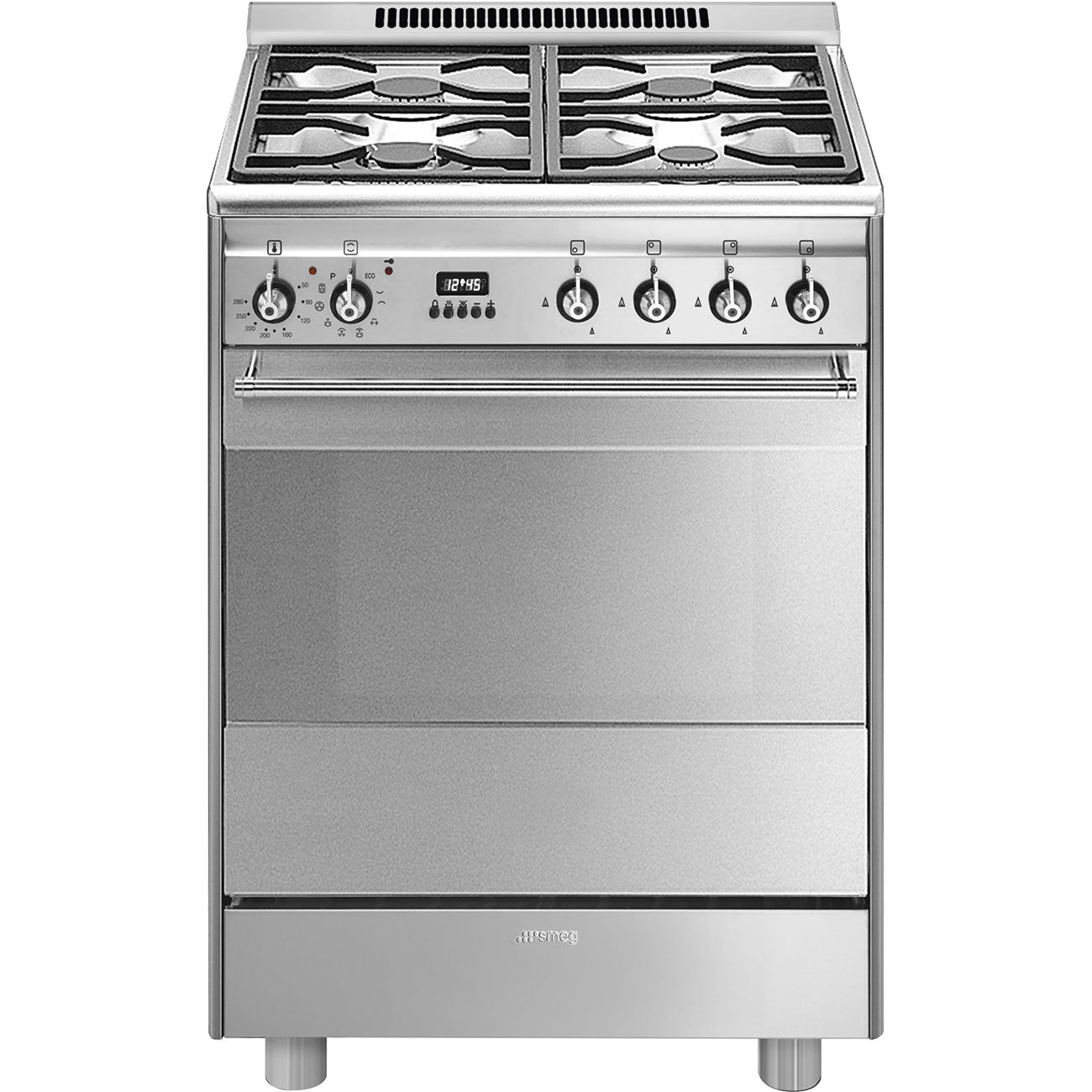 Smeg Concert SUK61PX8 60cm Wide Single Oven Dual Fuel Cooker with Pyrolytic Cleaning - Stainless Steel
