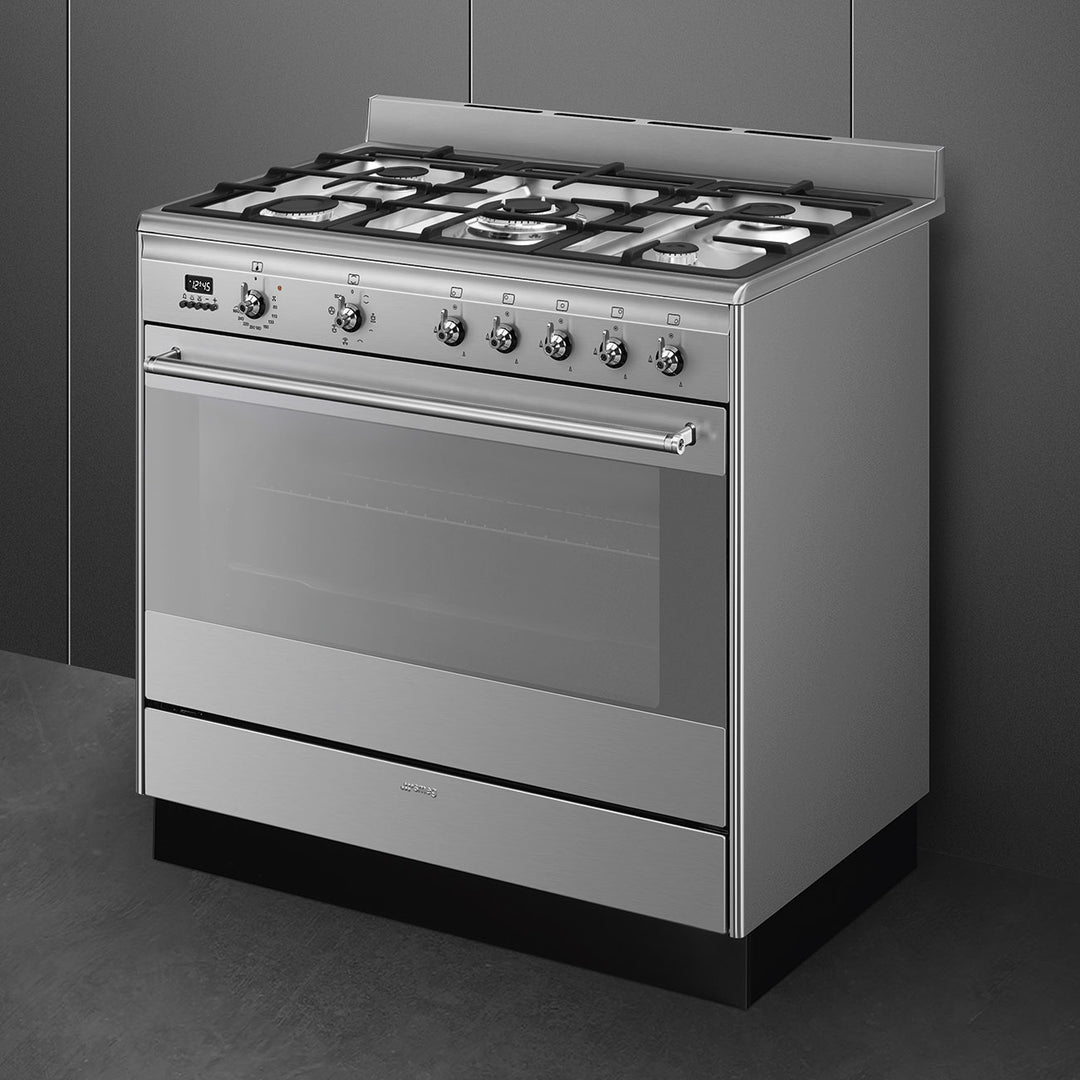 Smeg Concert SUK91MFX9 90cm wide Dual Fuel Range Cooker with Gas Hob - Stainless Steel