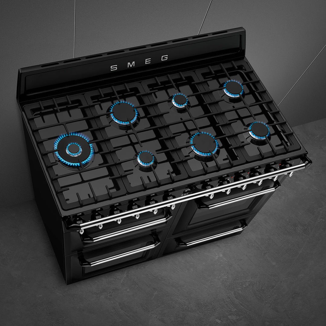 Smeg Victoria TR4110BL1 110cm wide Dual Fuel Range Cooker with Gas Hob - Black