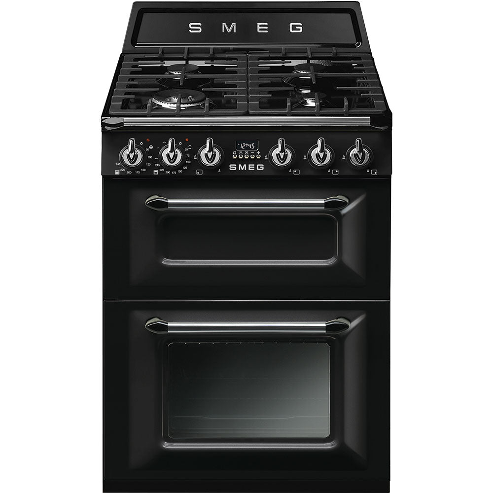Smeg Victoria TR62BL 60cm Wide Double Oven Dual Fuel Cooker - Black