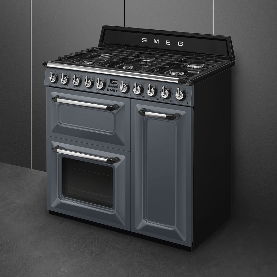 Smeg Victoria TR93GR 90cm wide Dual Fuel Range Cooker with Gas Hob - Slate