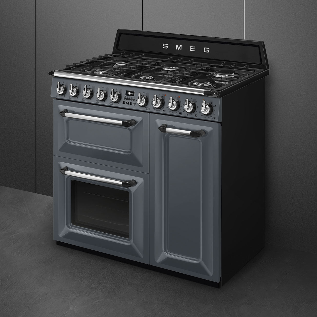 Smeg Victoria TR93GR 90cm wide Dual Fuel Range Cooker with Gas Hob - Slate