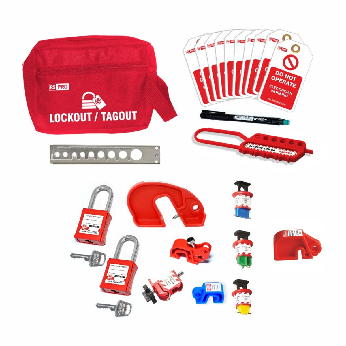 TieDex UK Black, Blue, Red, White, Yellow 2-Lock Lockout Metal Lockout Kit