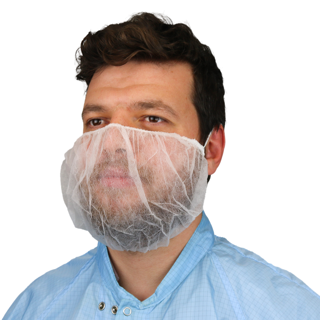 TieDex UK White for Food and Industrial Applications, Clean Room, Laboratory Use Disposable Beard Snood Polypropylene, 18