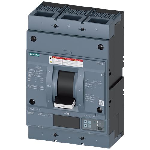 Siemens, SENTRON, 3VA6 Molded Case Circuit Breaker 3-Pole 1000A, Breaking Capacity 35 kA