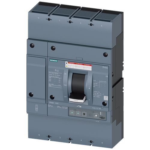 Siemens, SENTRON, 3VA6 Molded Case Circuit Breaker 4-Pole 1000A, Breaking Capacity 35 kA, Cable