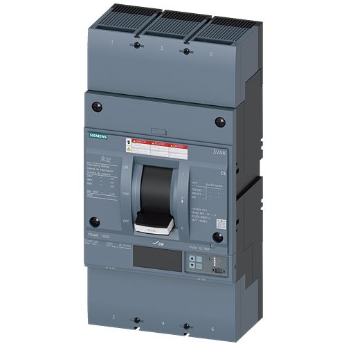 Siemens, SENTRON, 3VA6 Molded Case Circuit Breaker 3-Pole 1000A, Breaking Capacity 35 kA, Cable