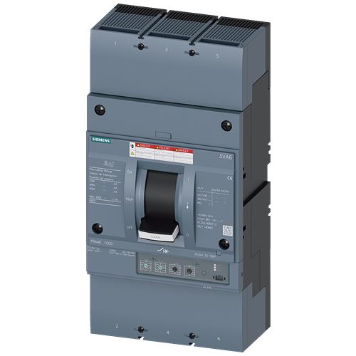 Siemens, SENTRON, 3VA6 Molded Case Circuit Breaker 3-Pole 1000A, Breaking Capacity 35 kA, Cable
