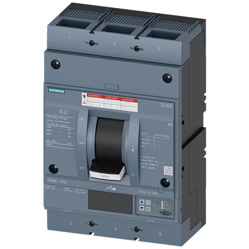 Siemens, SENTRON, 3VA6 Molded Case Circuit Breaker 3-Pole 1000A, Breaking Capacity 35 kA
