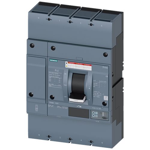 Siemens, SENTRON, 3VA6 Molded Case Circuit Breaker 4-Pole 1000A, Breaking Capacity 35 kA, Cable