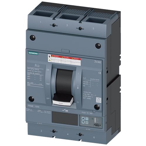 Siemens, SENTRON, 3VA6 Molded Case Circuit Breaker 3-Pole 800A, Breaking Capacity 65 kA, Fixed