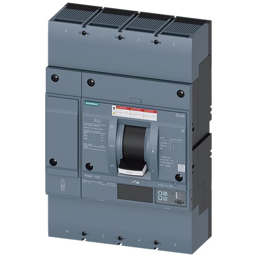 Siemens, SENTRON, 3VA6 Molded Case Circuit Breaker 4-Pole 800A, Breaking Capacity 100 kA, Fixed