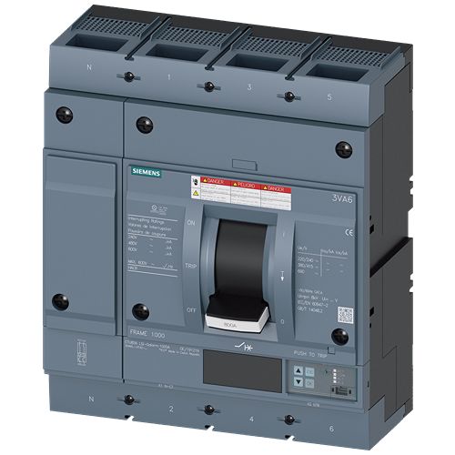 Siemens, SENTRON, 3VA6 Molded Case Circuit Breaker 4-Pole 800A, Breaking Capacity 65 kA, Fixed