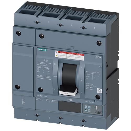 Siemens, SENTRON, 3VA6 Molded Case Circuit Breaker 4-Pole 800A, Breaking Capacity 100 kA, Fixed