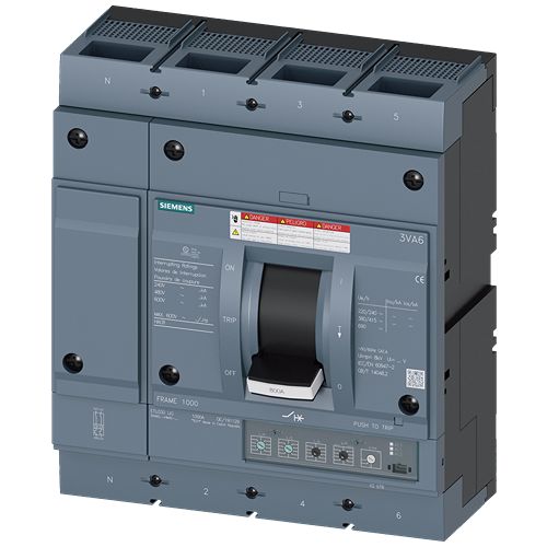 Siemens, SENTRON, 3VA6 Molded Case Circuit Breaker 4-Pole 800A, Breaking Capacity 65 kA, Fixed