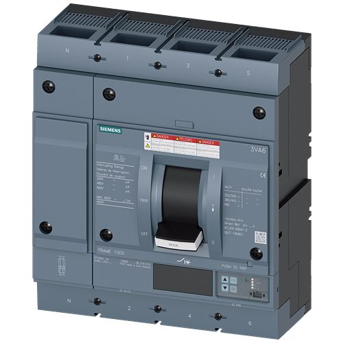 Siemens, SENTRON, 3VA6 Molded Case Circuit Breaker 4-Pole 800A, Breaking Capacity 65 kA, Fixed
