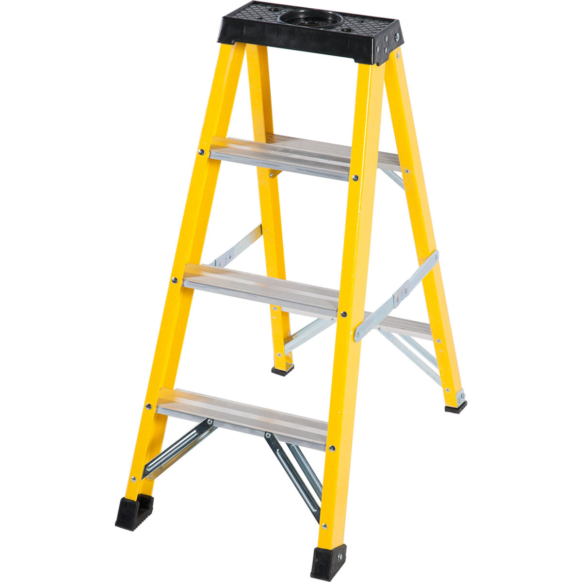 TieDex UK Fibreglass 4 steps Step Ladder, 0.26m platform height, 2.27 m open length