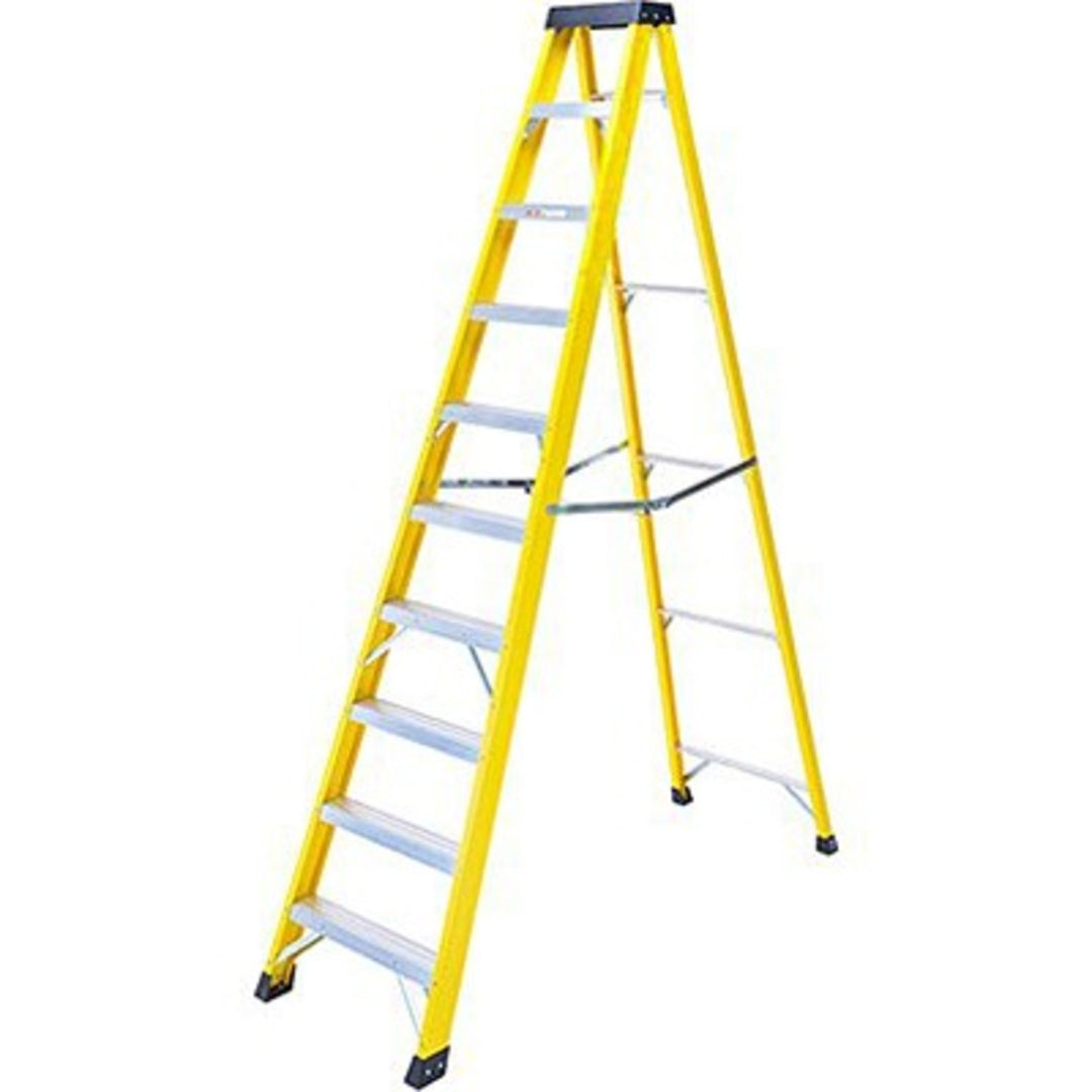 TieDex UK Fibreglass 10 steps Step Ladder, 1.91 m open length
