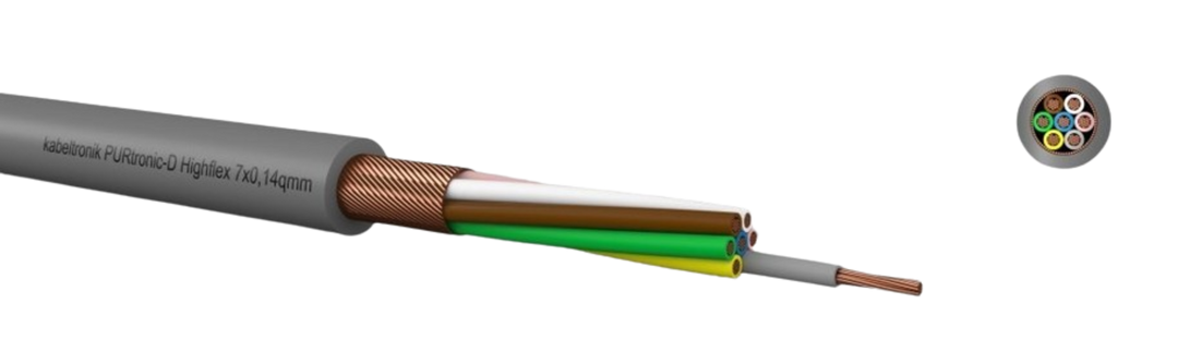 TieDex UK PURTRONIC Series Control Cable 7 Pairs 0.14 mm² 100 m Grey Sheath Polyurethane