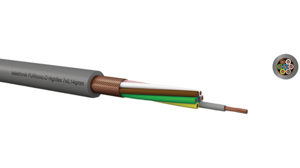 TieDex UK PURtronic D Series Multi-Core Industrial Cable 7 Pairs 0.14 mm² 100 m Grey Sheath Polyurethane