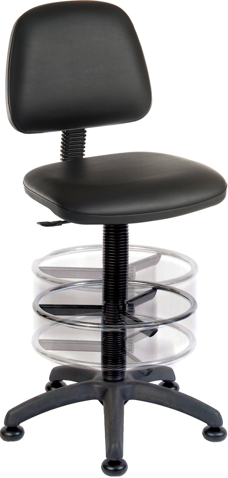 TieDex UK Black Polyurethane Drafting Chair, 90 kg Weight Capacity