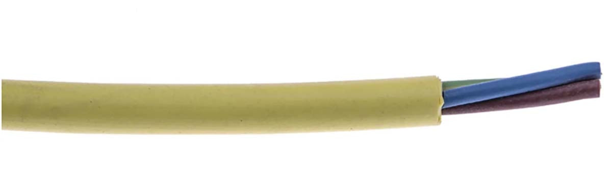 TieDex UK 3 Core Power Cable, Yellow 1.5mm² 50 °C, 1 m Thermoplastic Elastomer