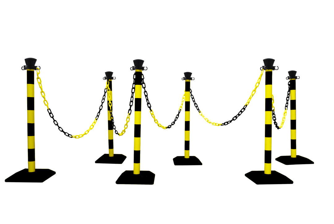TieDex UK Yellow, Black Barriers &amp; Stanchion, Polypropylene, Chain Barrier