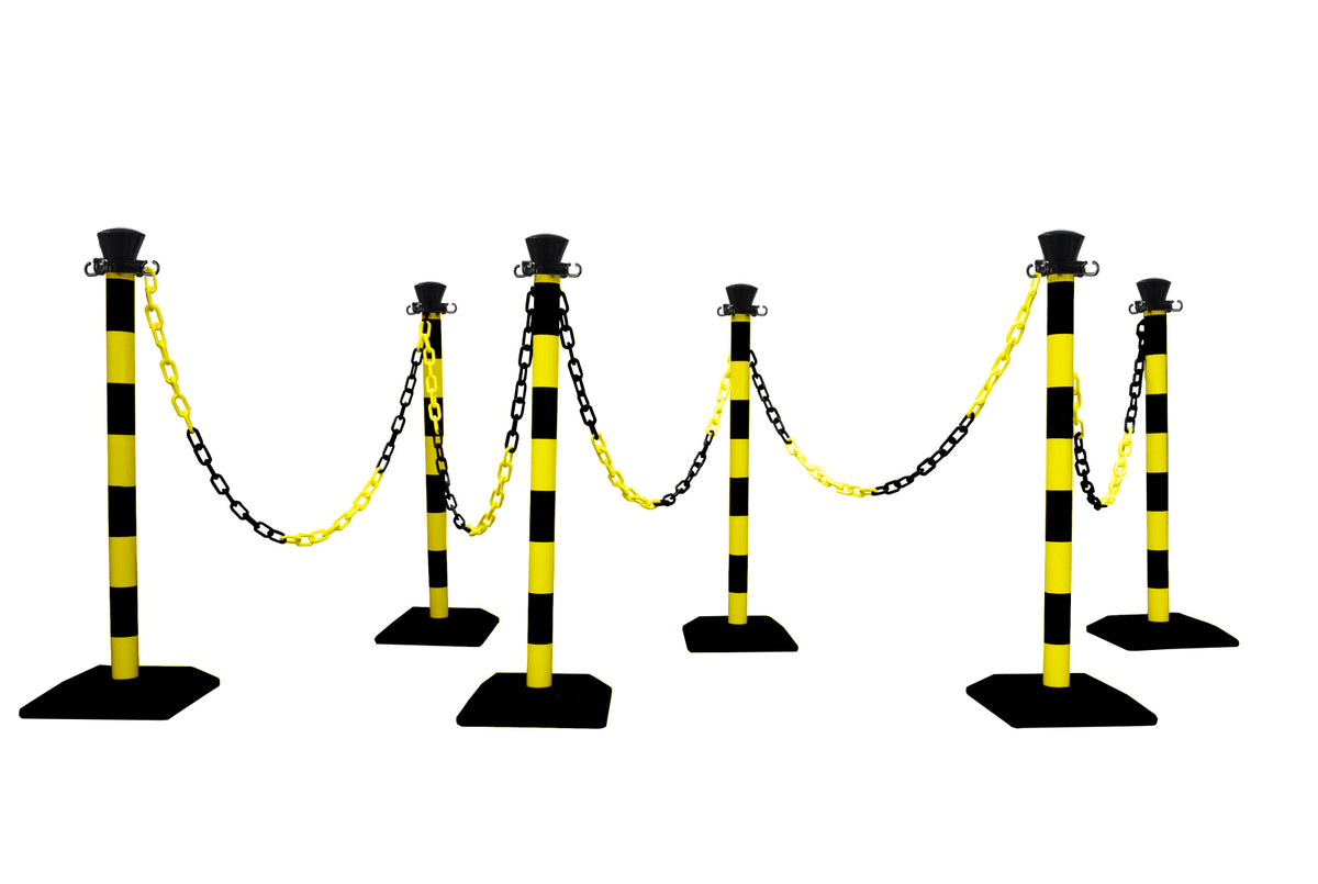 TieDex UK Yellow, Black Barriers & Stanchion, Polypropylene, Chain Barrier