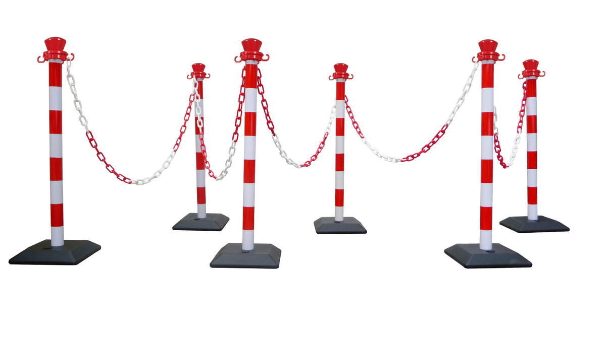 TieDex UK Red, White Barriers & Stanchion, Polypropylene, Chain Barrier