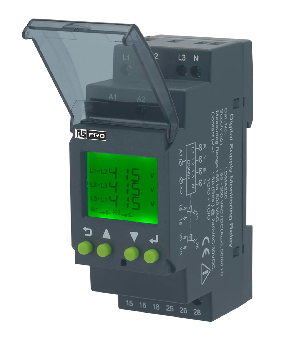 TieDex UK Monitoring Relay, 3 Phase, DPDT, DIN Rail, 0V ac