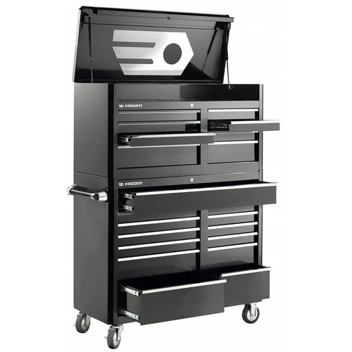 Facom 13 Drawer Wheeled Roller Cabinet, Epoxy Coated Metal
