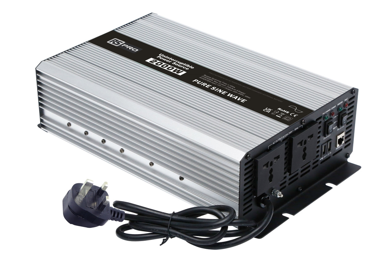 TieDex UK Chassis 2000W Fixed Installation DC-AC Power Inverter, 12V dc Input, 230V ac Output