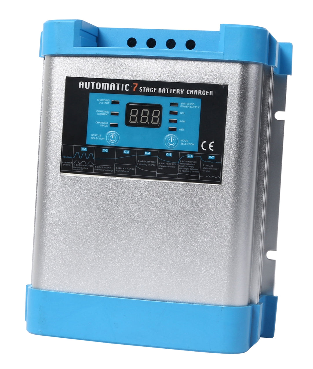 TieDex UK EBC1250 Battery Charger For 12V, Li-ion 50 A with UK plug, 4 Lead Acid, AGM, GEL