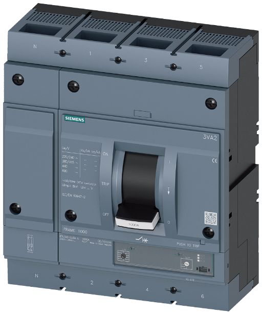 Siemens, SENTRON, 3VA2 Molded Case Circuit Breaker 4-Pole 1000A, Breaking Capacity 35 kA, Fixed