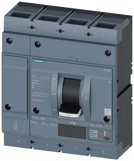 Siemens, SENTRON, 3VA2 Molded Case Circuit Breaker 4-Pole 1000A, Breaking Capacity 35 kA, Fixed