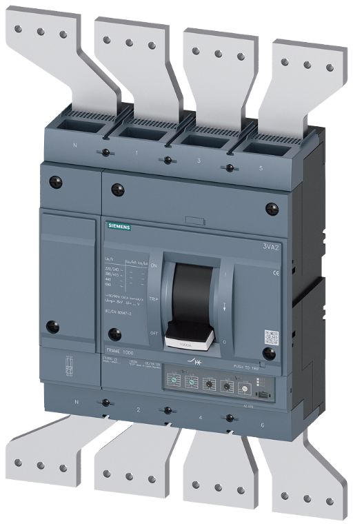 Siemens, SENTRON, 3VA2 Molded Case Circuit Breaker 4-Pole 1250A, Breaking Capacity 35 kA, Fixed