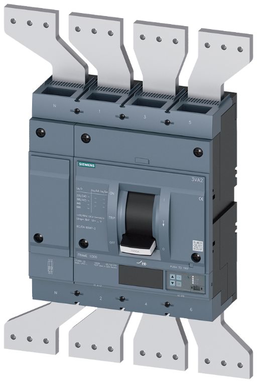 Siemens, SENTRON, 3VA2 Molded Case Circuit Breaker 4-Pole 1250A, Breaking Capacity 35 kA, Fixed
